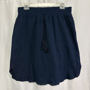Joh Crinkle Gauze Elastic Waist A-Line Skirt Large Navy Blue Beachy Coastal